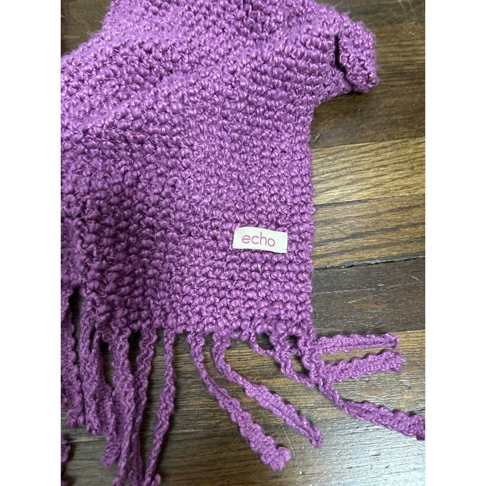 ECHO purple-pink Knitted Scarf With Fringe Very Soft And Cozy
